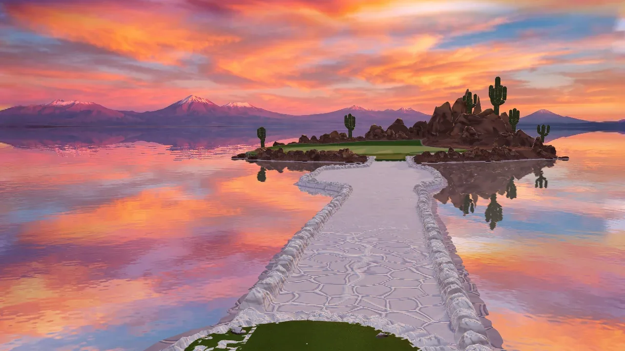 Salina Alta from the tee, a salt path to an island green