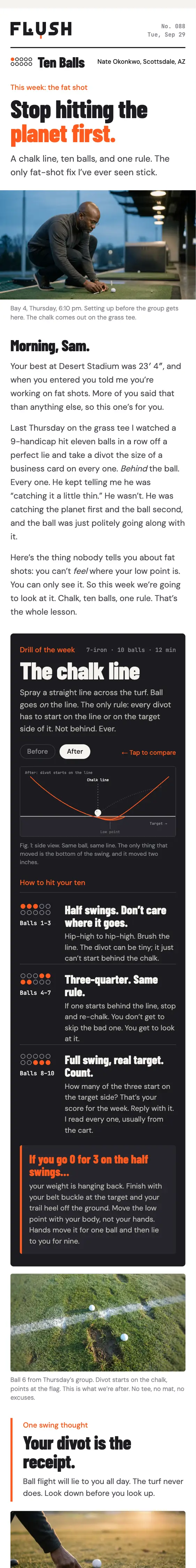 Example email from an invented coach: the weekly tip
